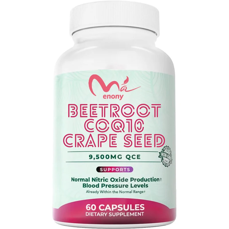Beetroot 3-in-1 blood pressure supplement, containing coenzyme Q10 and grape seeds, promoting heart health, 60 capsules