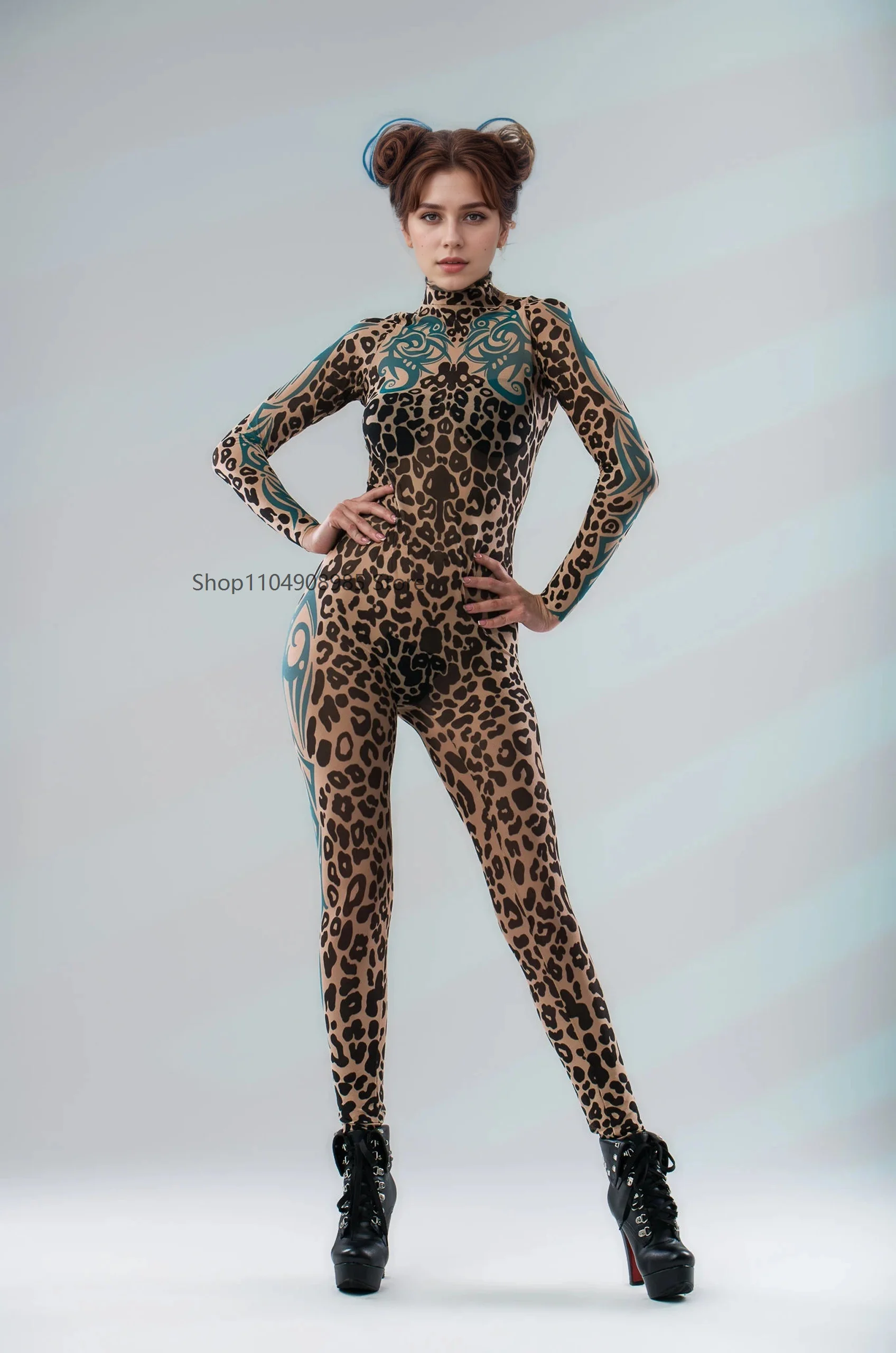 

Leopard Print Full Body Jumpsuit Halloween Cosplay Punk Zentai Suit Festival Party Rav Unique Bodysuit