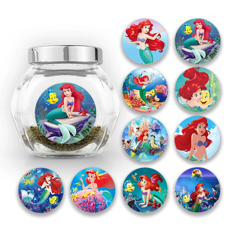 Cartoon The Little Mermaid Round Sticker Label Scrapbook Envelope Seal Scrapbooking School Teacher Gift for Kids Reward Stickers