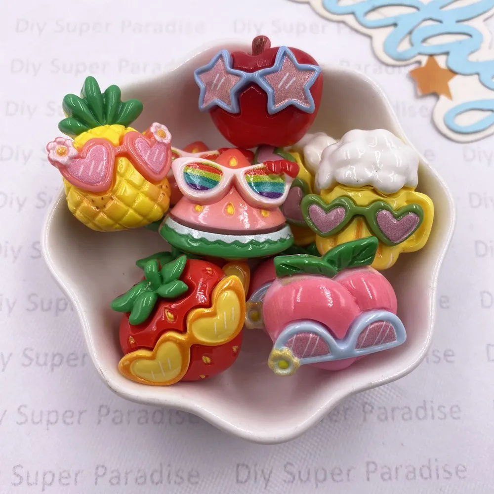 10 Piezas de Resina Kawaii, Adornos de Cristal Coloridos con Forma de Gafas, Fresa, Durazno, Piña, Piedras Planas para Scrapbooking, Manualidades y Decoración