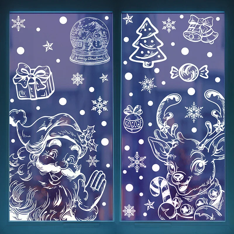 Winter Snowflake Elk Christmas Stickers Static Pendant Gift Box Window Decorations For Holiday Party Supplies