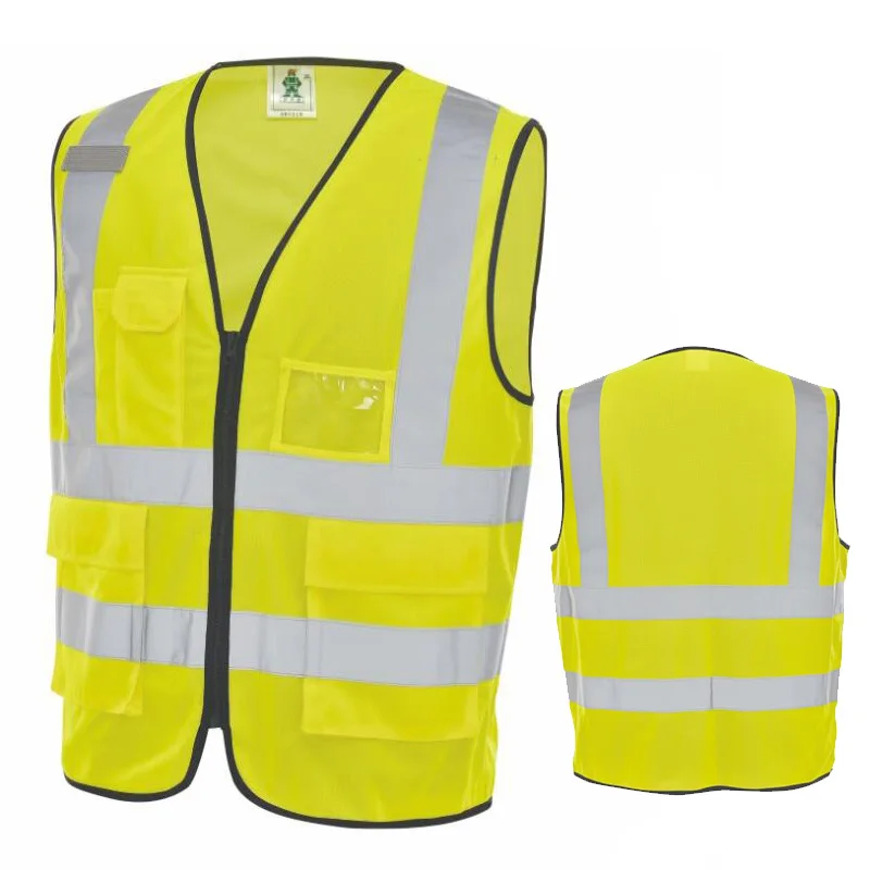 Safety Vest Zip Front 3M Reflective Stripes Work Vest Hi Vis Vest with Pockets