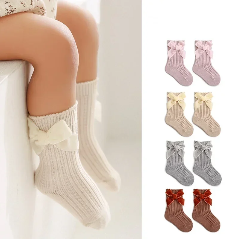 

1 Pair Cute Princess Bow Calf Sock for Baby Girl Simplicity Sweet Velvet Bow Toddler Sock Spring Autumn Soft Infant Baby Sock