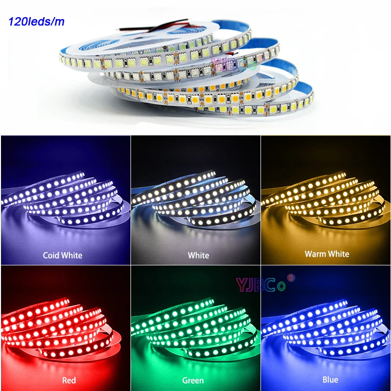 

12V 5M Flexible single color LED Strip 120LEDs/m White/Warm White/Red/Green/Blue/RGB/CCT Light tape 60LEDs/m 5050 SMD IP20/IP65