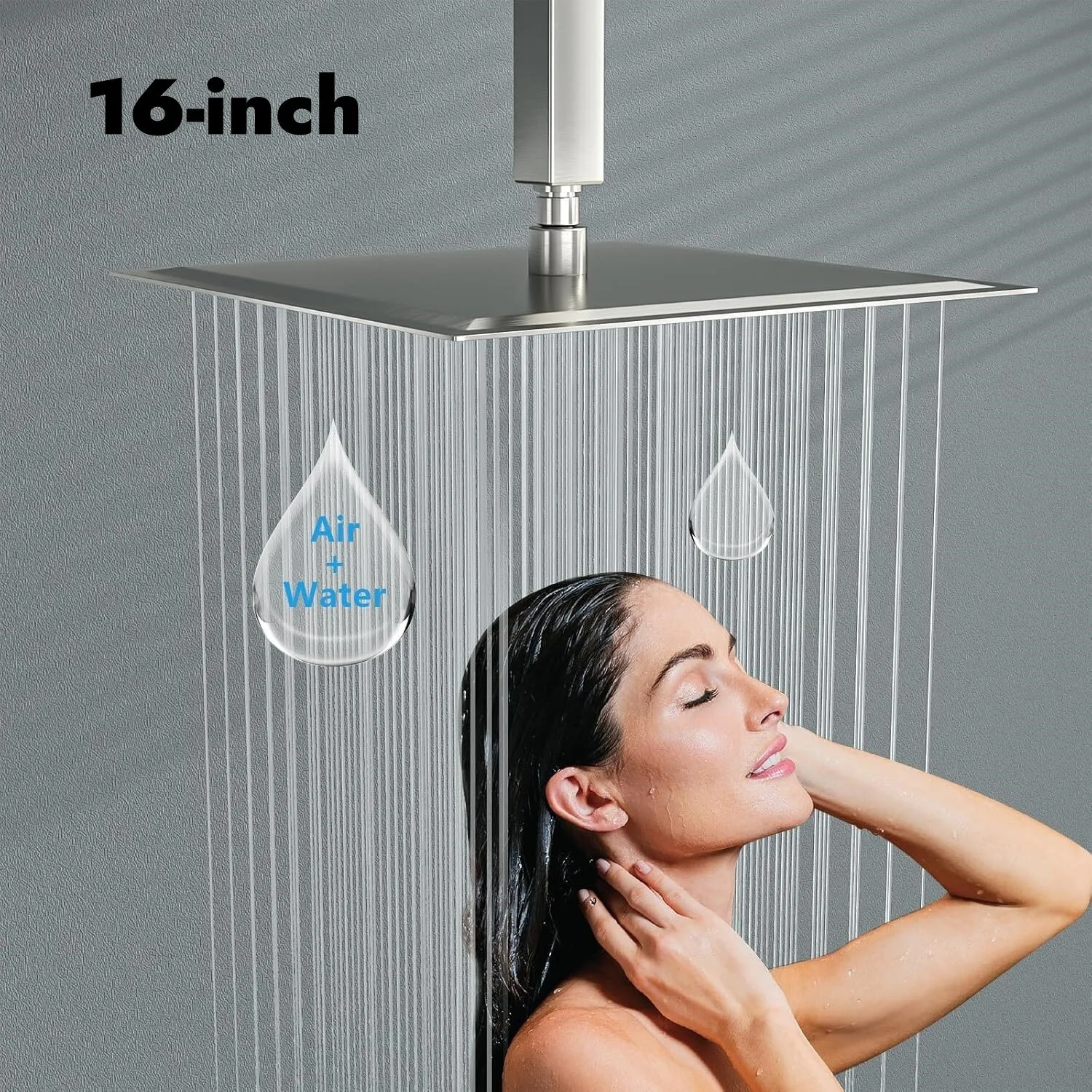 

16" Ultra-thin LED Rainfall Shower Head Square Brushed Nickel Overhead Sprayer