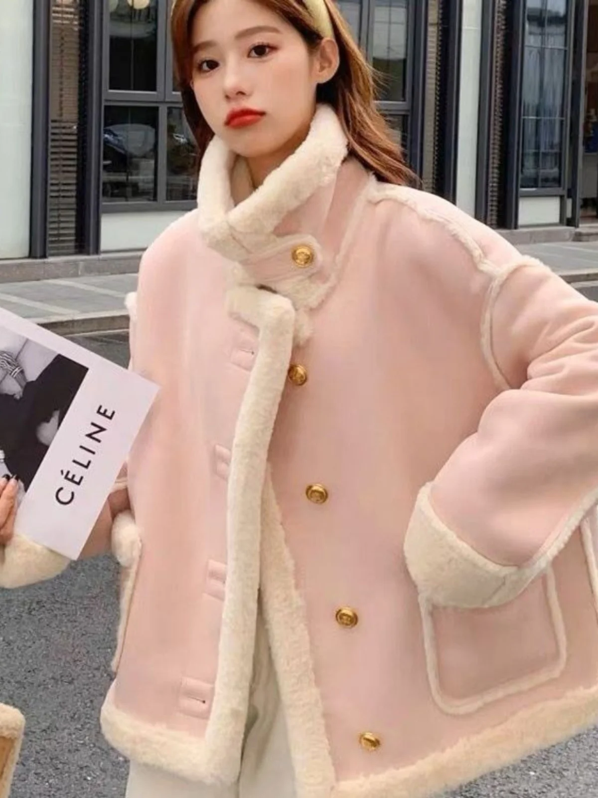 

Женская зимняя утепленная куртка из искусственного меха ягненка с интегрированным хлопковым наполнителем, короткая, из искусственной кожи, в стиле Sweet Sle