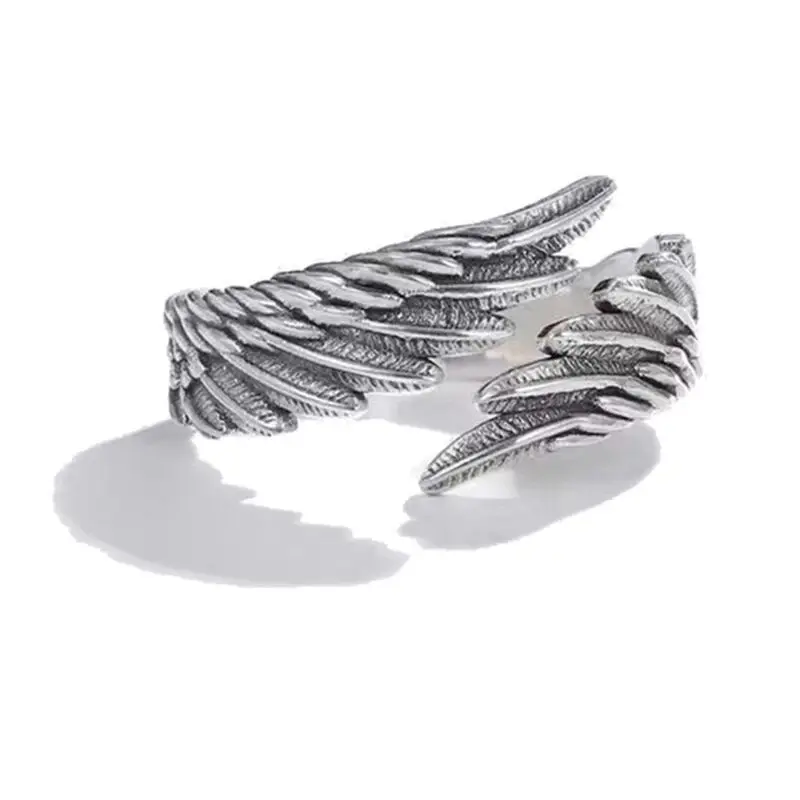 Shuangshuo Retro Angel Demon Wing Couples Rings Vintage Ancient Silver Color Versatile Ring for Party Ladies Fashion Jewelry