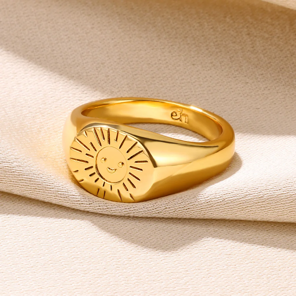 Classic Gold Color Sun Moon Rings For Women Fashion Stainless Steel Jewelry Minimalism Opal Open Ring Anniversary Gift 2024 New