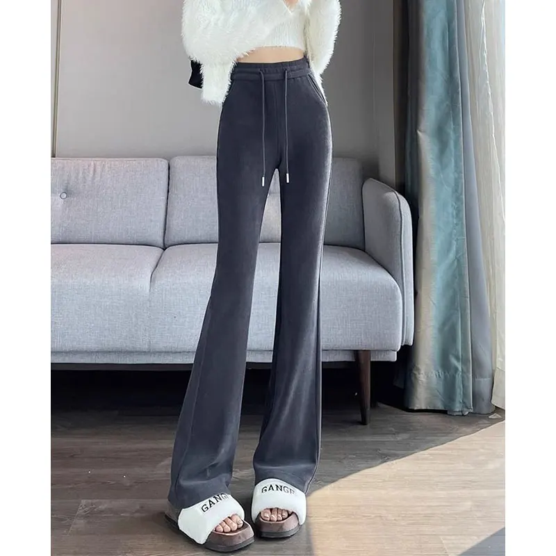 

Women's Autumn and Winter Fashion Simplicity Solid Color High Waist Flare Pants Women Clothes Elegant All-match Casual Trousers