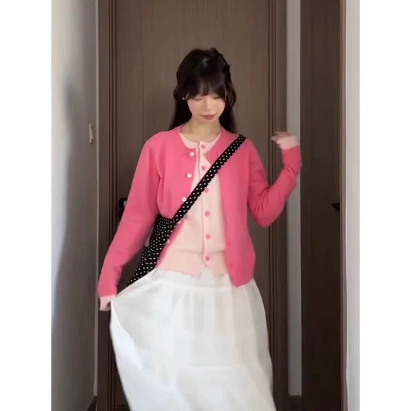 YIBASHU 여성용 핑크 카디건 스웨터 아메리칸 빈티지 2000년대 Y2k 점퍼 니트웨어 긴 소매 오버사이즈 스웨터 가을 옷