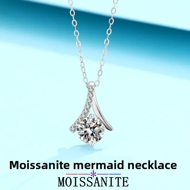 

Mermaid Tail Moissanite Necklace: 1CT D Color Mythical Jewelry, S925 Sterling Silver White Gold Plated Pendant