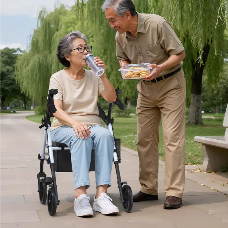 

Adult Heavy Duty Foldable Rollator Walkers, Rolling Walkers Wheelchair Combo, Adjustable Transport Chairs with Brake, 450lbs