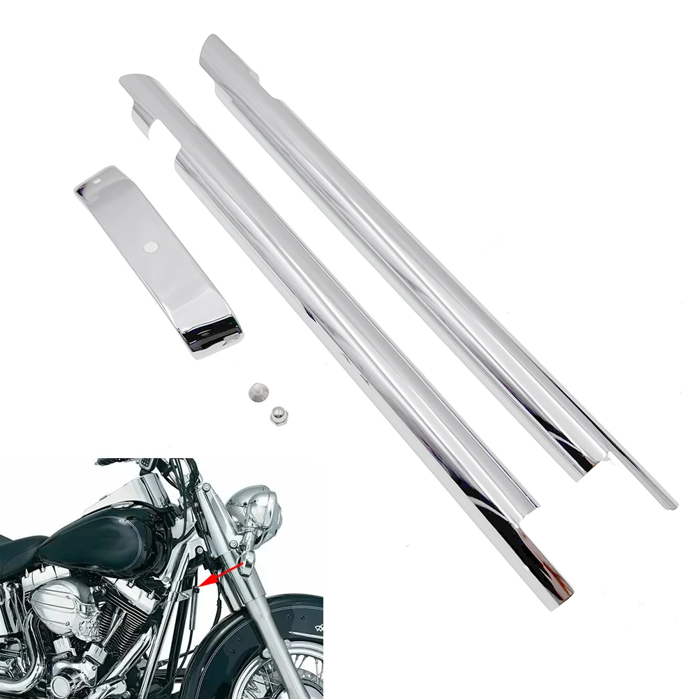 1 paar Motorrad Rahmen Abdeckung Vorne Chrom Unten Rohr Abdeckung Für Harley Softail Fat Boy Twin Cam Heritage CVO FLSTSE FXSTC FLSTF