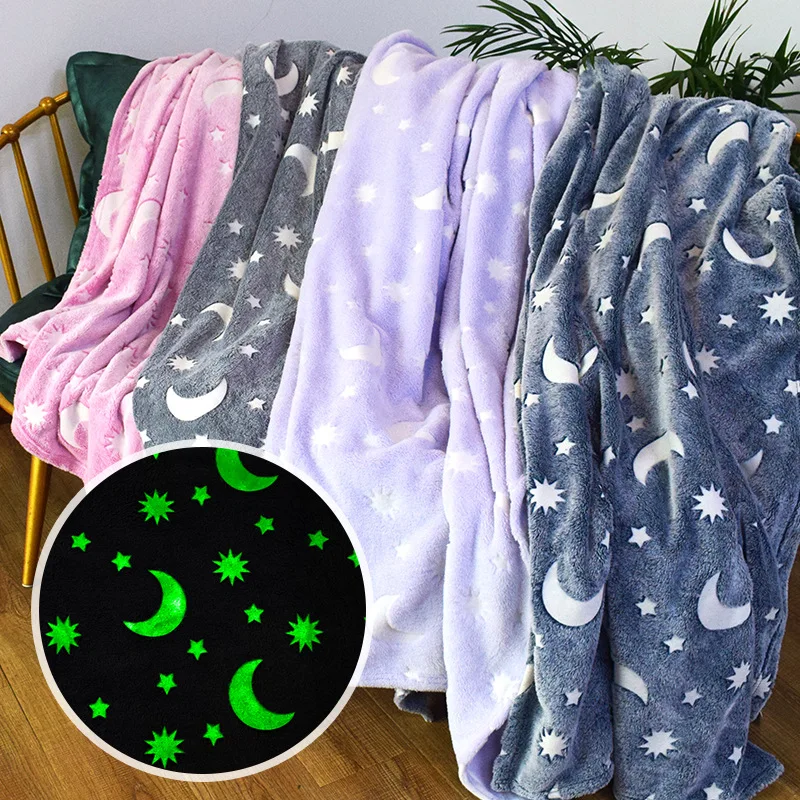 Flannel Luminous Blanket Fluorescent Blanket for Summer Glow in The Dark Children's Birthday Gift Lightweight Travel Blankets