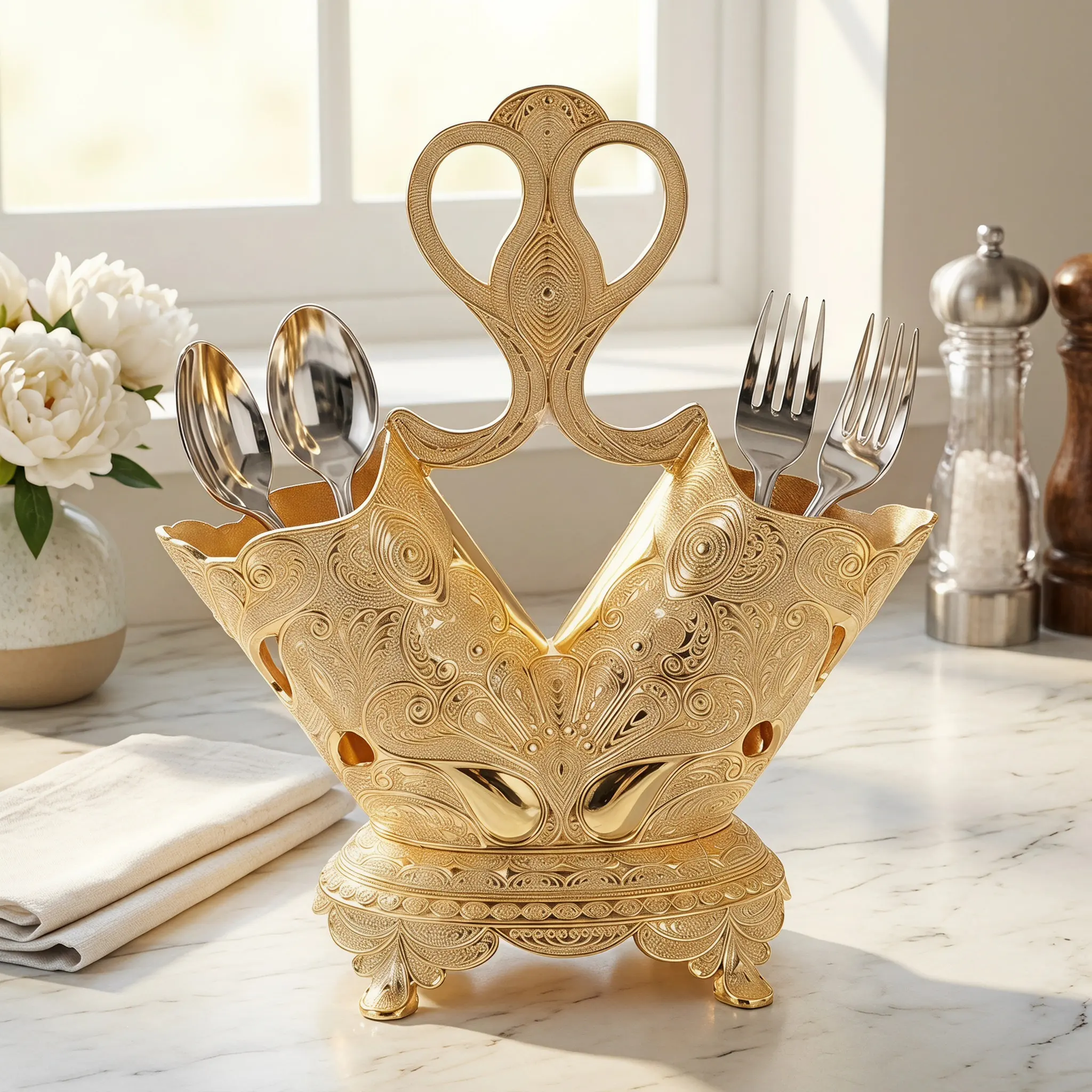 Zinc Alloy Kitchen Chopstick Holder Flatware Organizer Spoon Fork Storage Container Stable Bottom for Countertop Use