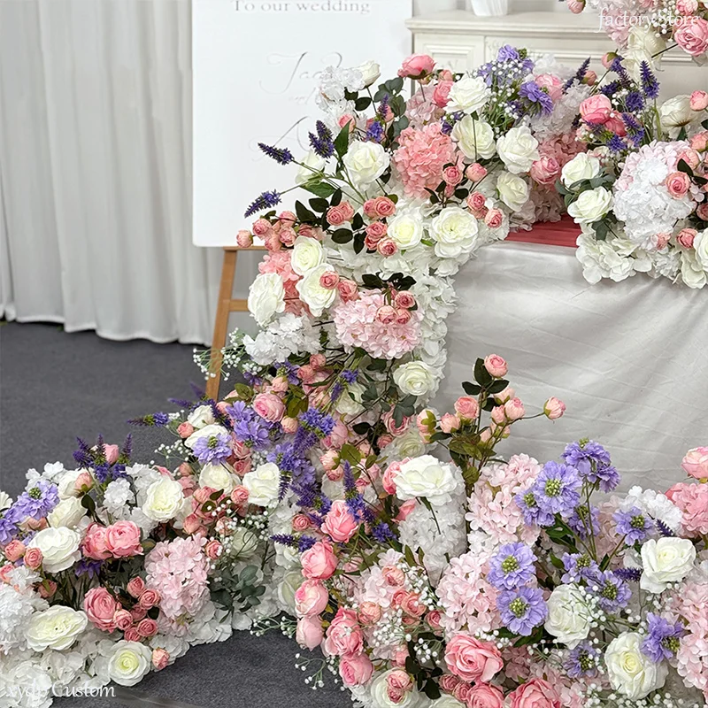 Rosa-Lila-Serie Künstliche Rosenblumen Party-Wegeleiste Blumenreihe Hochzeits-Hintergrund-Dekoration Tisch-Mittelstücke Blumenball – Detail 3