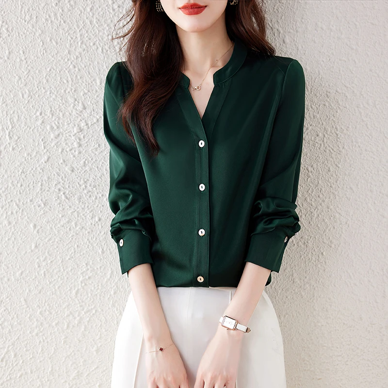 Women Chiffon Shirts Solid Long Sleeve Fashion Women Blouses 2024 Office Lady Elegant Tops Basic  Female Clothing