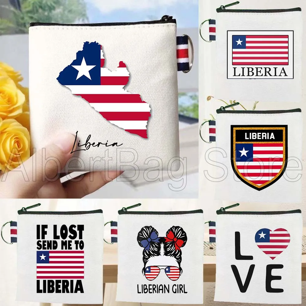 

Liberia Country Map Flag Costa Rica Liberian Gift Canvas Bags Key Coin Purse Small Cotton Bag Storage Card Wallets Holders Pouch