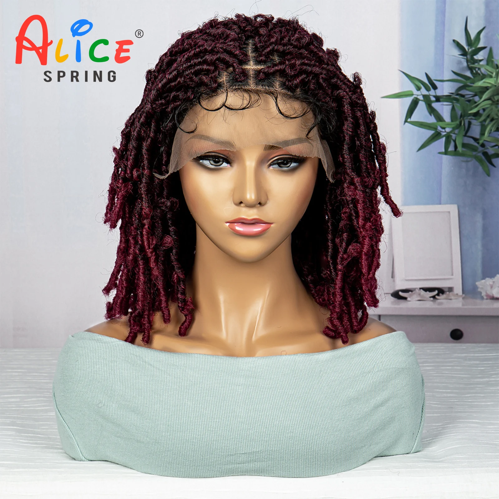 

Short Dreadlocks Braided Wig 9x6 Synthetic Lace Front Wig Natural Braided Hair Replacement Wig For Women 16 Inches Burgundy Wig