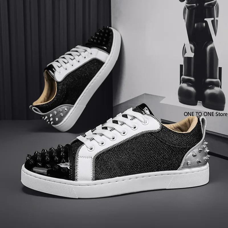 Sneakers Casual Men Designer Rivet Punk Board Shoes Fashion Leather Canvas Breathable Height Increased Flat Platform White Shoes