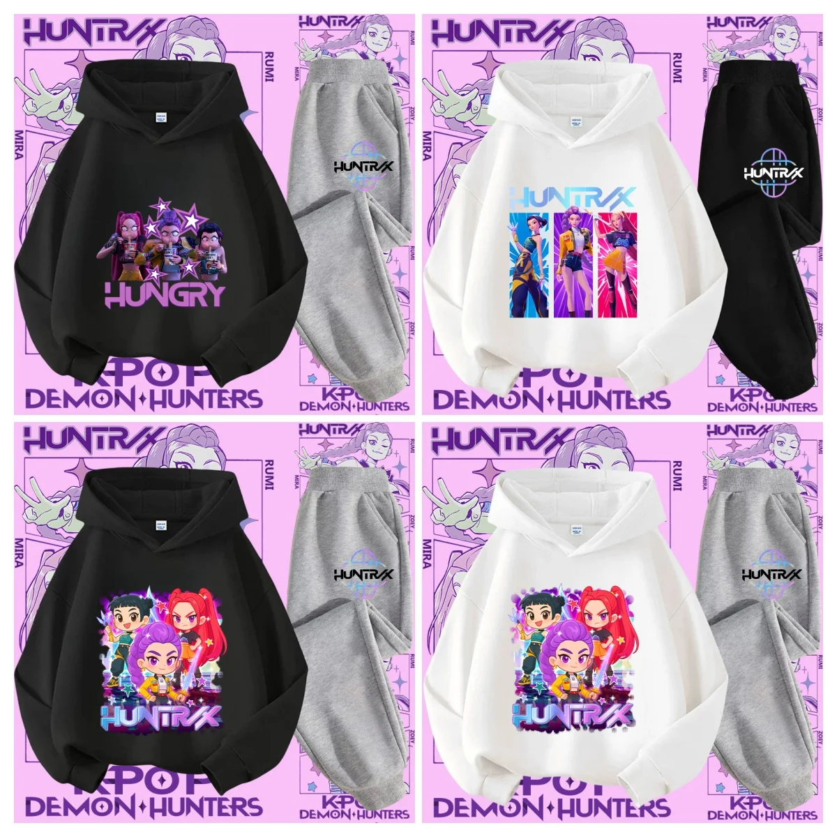 

Autumn and Winter New Sports Shirt and Cartoon Print 2 Pieces of Hoodie Pants - K-pop Demon Hunter Girl Cute Casual Top Clothing