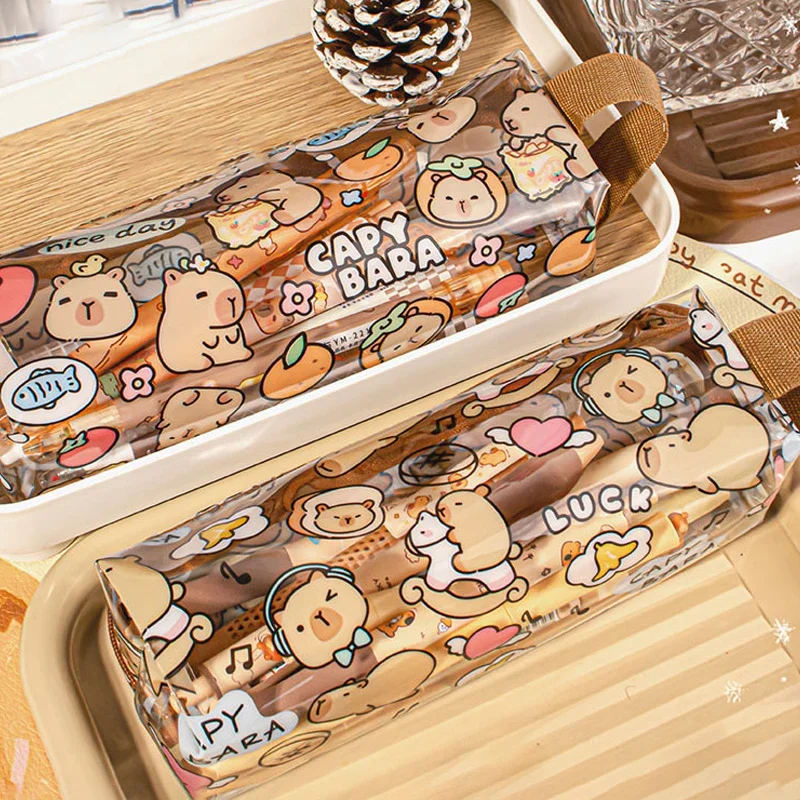 Étuis à crayons créatifs Capybara, sacs à stylos mignons de dessin animé, étui à fermeture éclair Kawaii, fournitures scolaires et de bureau, papeterie pour étudiants, cadeaux