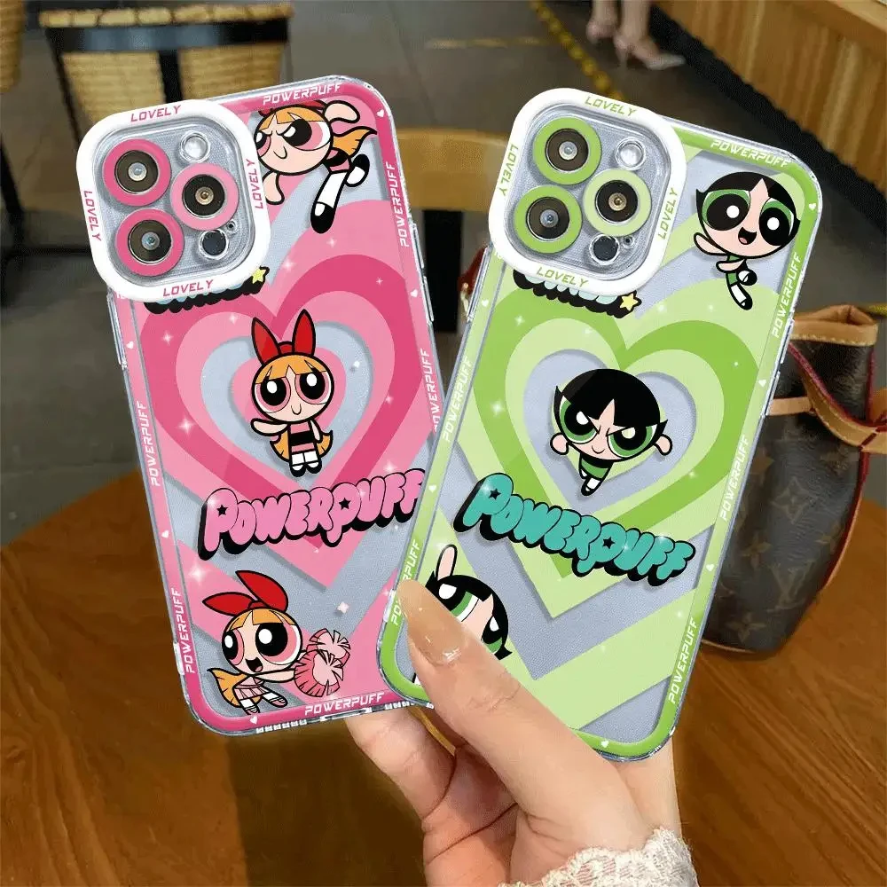 MINISO The Powerpuff Girls Phone Case For iPhone 16 15 14 13 11 12 PRO MAX XS XR 7Plus Anti Drop Silicone Transparent Phone Case