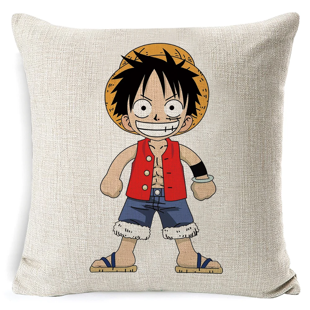 Juste de taie d\'oreiller en lin de la série Luffy, oreiller de taille, polyester, voiture, bureau, offre spéciale, une pièce, 45x45cm