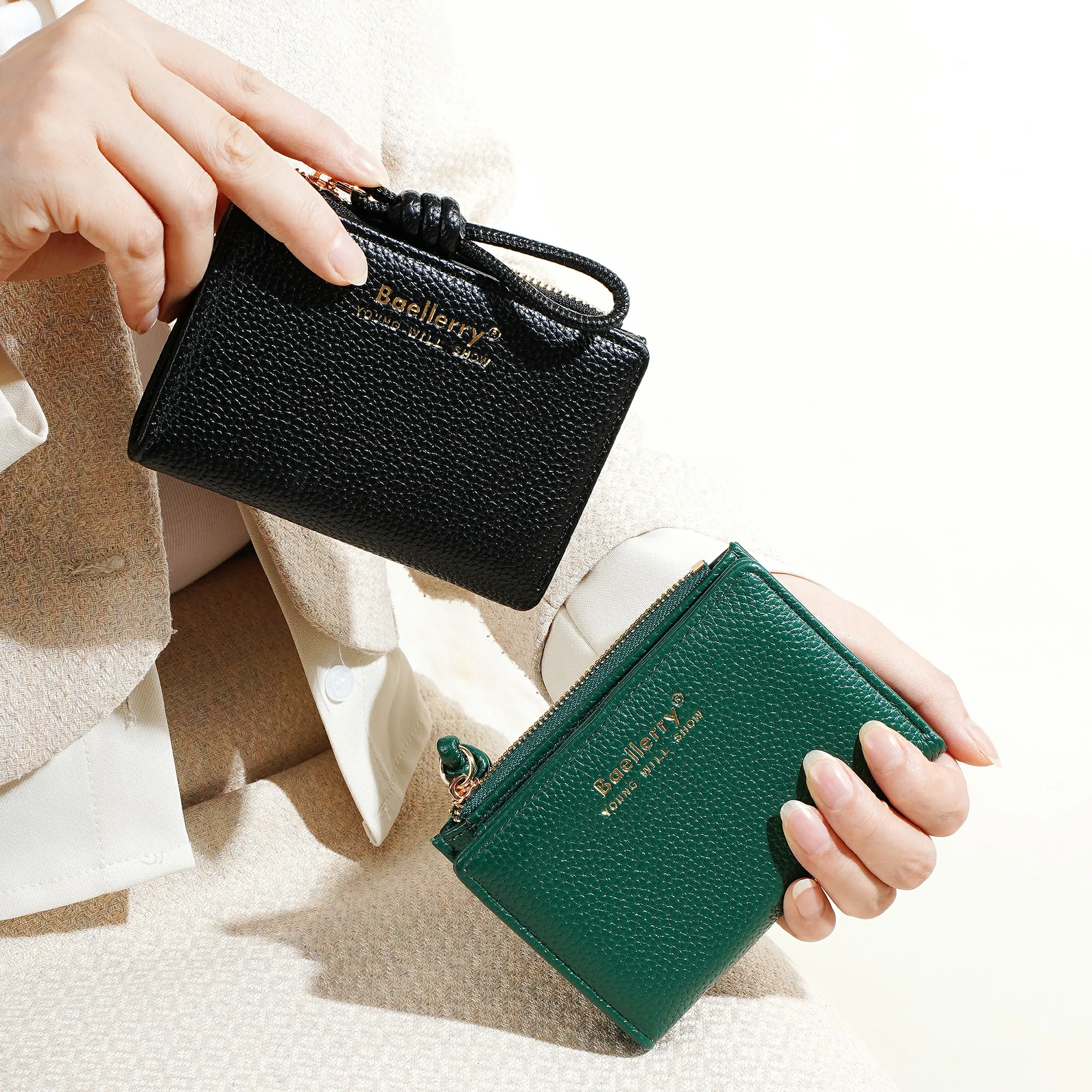 1 Stück – Baellerry Damen-Kurzgeldbörse, aus PU-Leder mit Handgelenkschlaufe, lässige Geldbörse mit Lychee-Muster, leicht, elegant, minimalistischer Stil, Alltagsgeldbörse – Detail 36