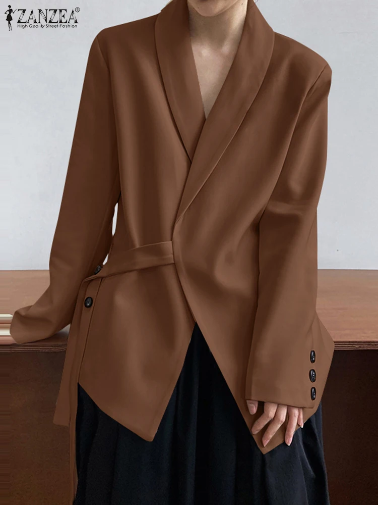 ZANZEA elegante mujer solapa chaqueta de manga larga otoño ropa informal suelta trajes de trabajo sólidos 2024 prendas de vestir de primavera chaquetas finas informales