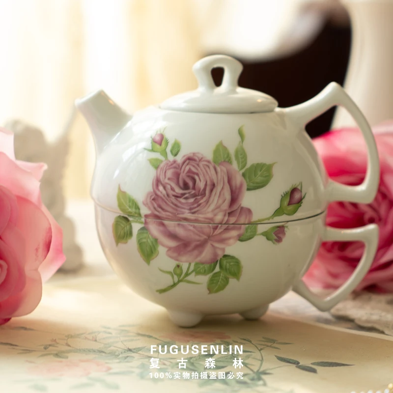 English Rose Ceramic Coffee Cup Dish Pot New Bone Porcelain Afternoon Tea Set Fruit Flower Red Tea Set