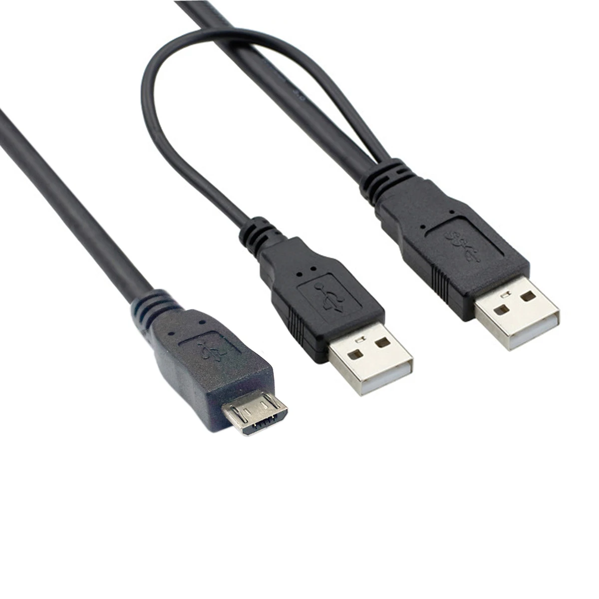 CY Cable Black Dual A to Micro-B USB 2.0 Y Cable for Sumsang Galaxy S5 Note 3 USB HUB