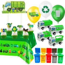 Garbage Truck Birthday Party Supplies Balloons Cup Cake Toppers Mini Trash Can Toys Gifts Waste Management Recycling Party Decor