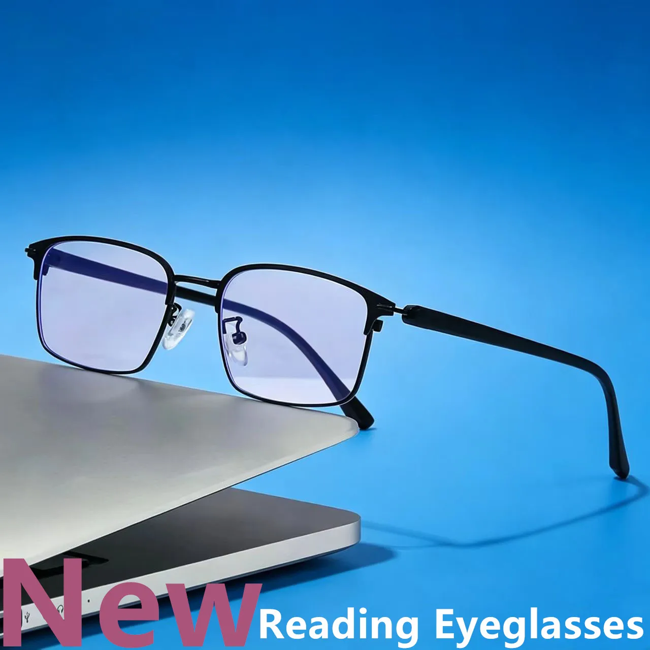 Premium Halbrandlose Metall-Lesebrille für Herren, Anti-Blaulicht Presbyopie-Brille, Eleganter Business-Stil mit Klarer HD-Sicht