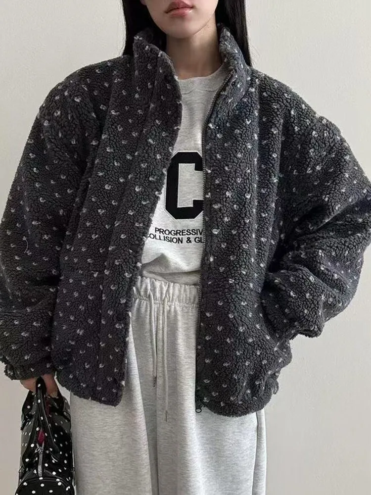 

Heart Jacquard Lamb Faux Fur Jackets Women Fashion Thicken Warm Parkas Outerwear Autumn Winter 2025 New Solid Korean Loose Coats