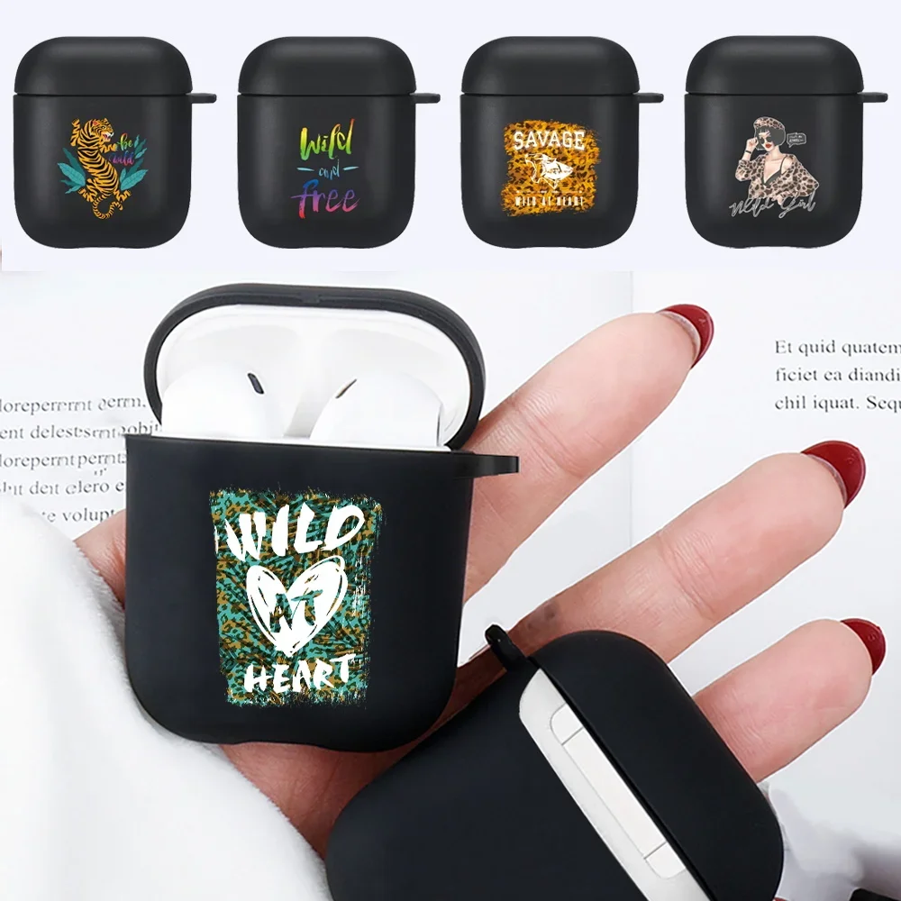 

For Apple Earphone Case AirPods 1st /2nd Generation Anti-drop Wild Print Wireless Bluetooth Headphone Black Soft Silicone Cover