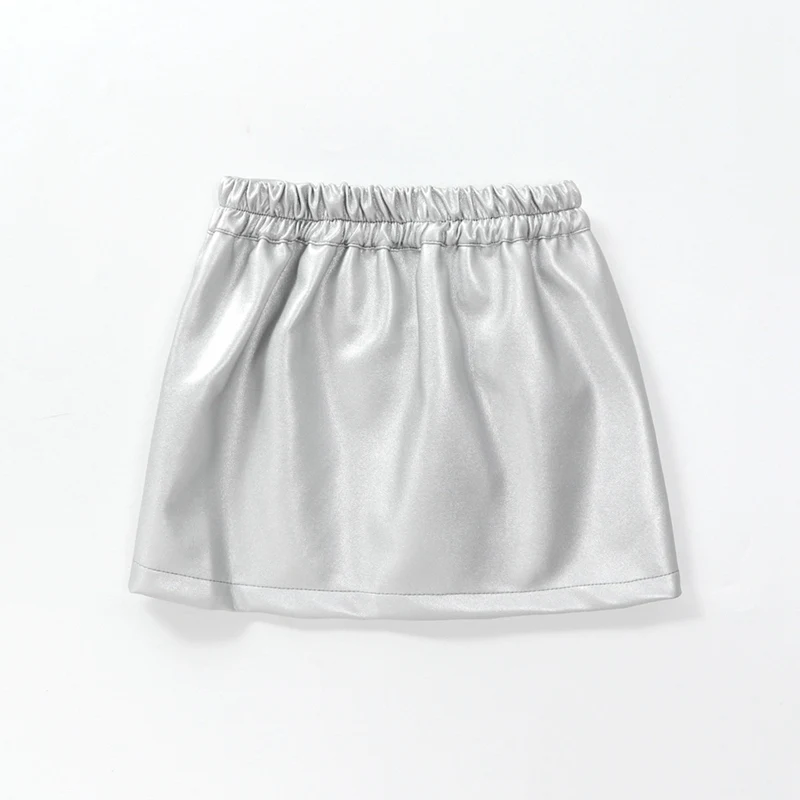 Trendy Girls Skirt Shiny Silver Color Mini Skirts with Inner Safety Pant Kids Teen Girls Dancing Performance Skirt Birthday Wear