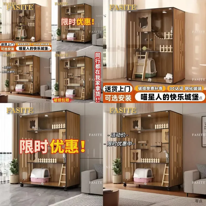 For Cat Cage Indoor Maple Solid Wood Cat Villa House Nest Climbing Frame Pet Furniture Durable Multi-level Activity Center