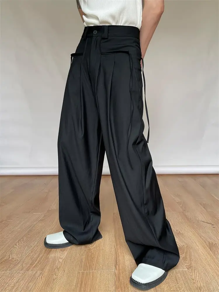 

Men's Wide Leg Pants Spring And Autumn New Dark Department Hair Stylist Personality Rope Fashion Casual Large Size Wide Leg Pant