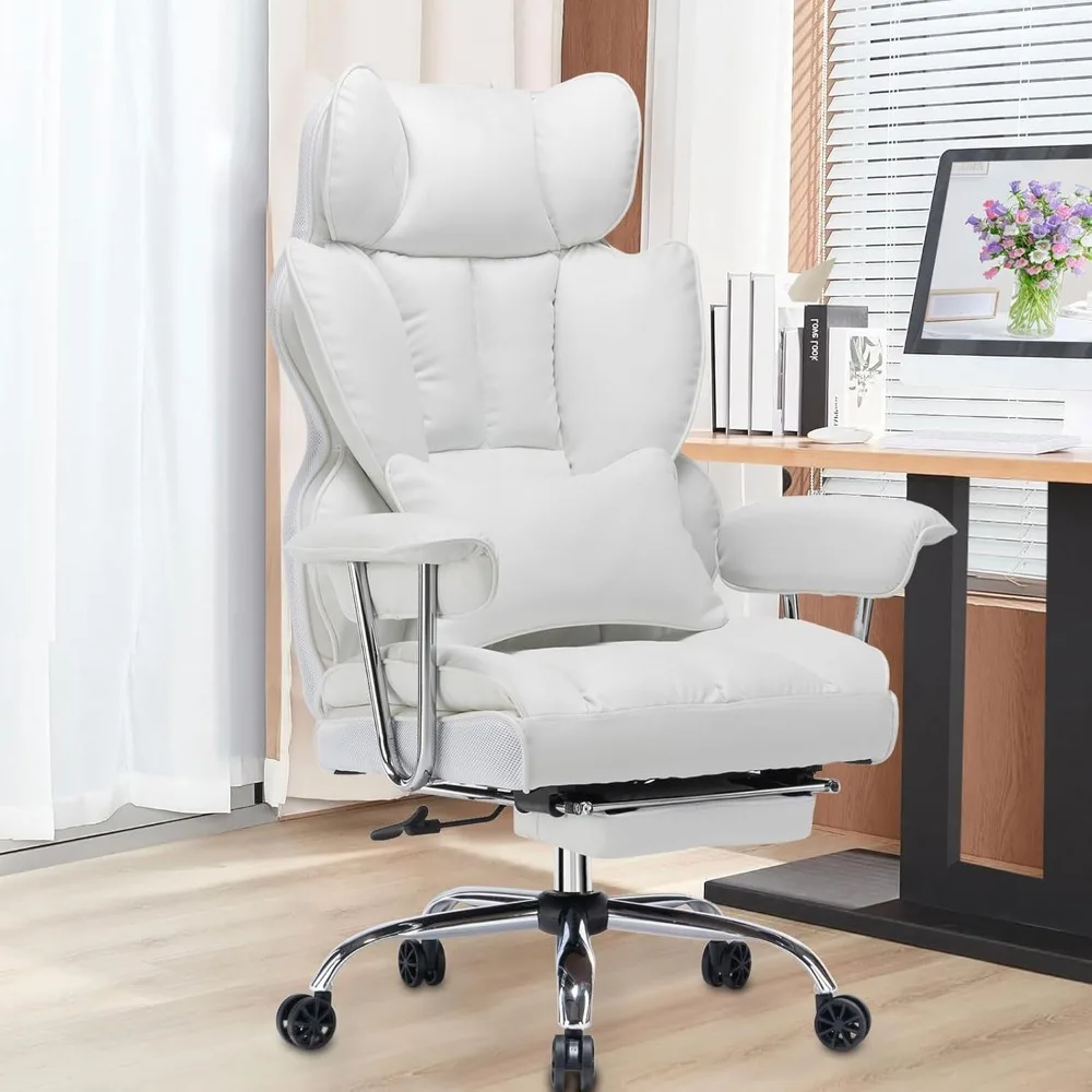 

Office Chairs,Tall white office chair, PU leather executive chair with leg rests,Office Chairs.