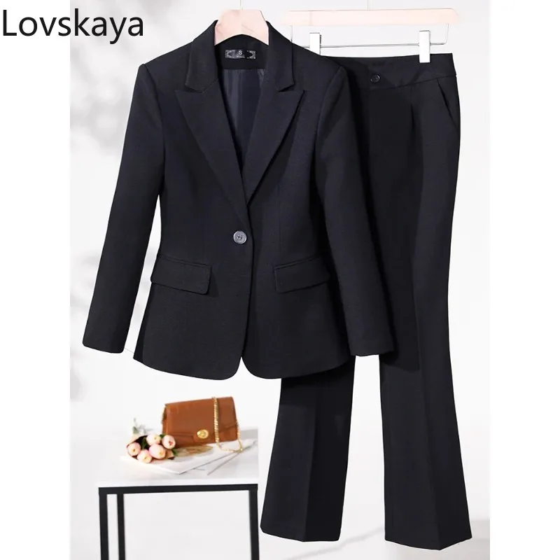 Business Work Wear 2 Piece Set Purple Blue Red Black Long Sleeve Blazer And Trouser Women Pant Suit Formal