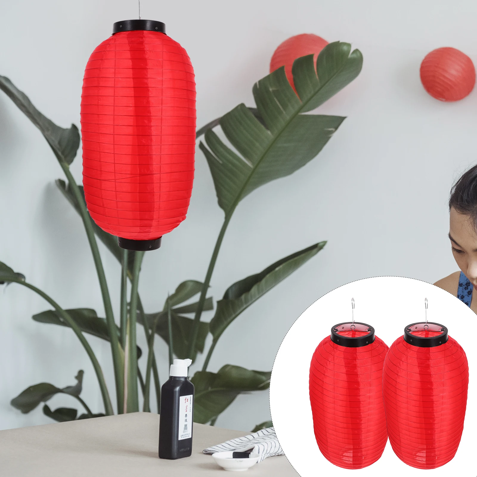 

2pcs Silk Japanese Lantern 45X25CM Waterproof Foldable Decorative Red Chochin Pendant Restaurant Ornament