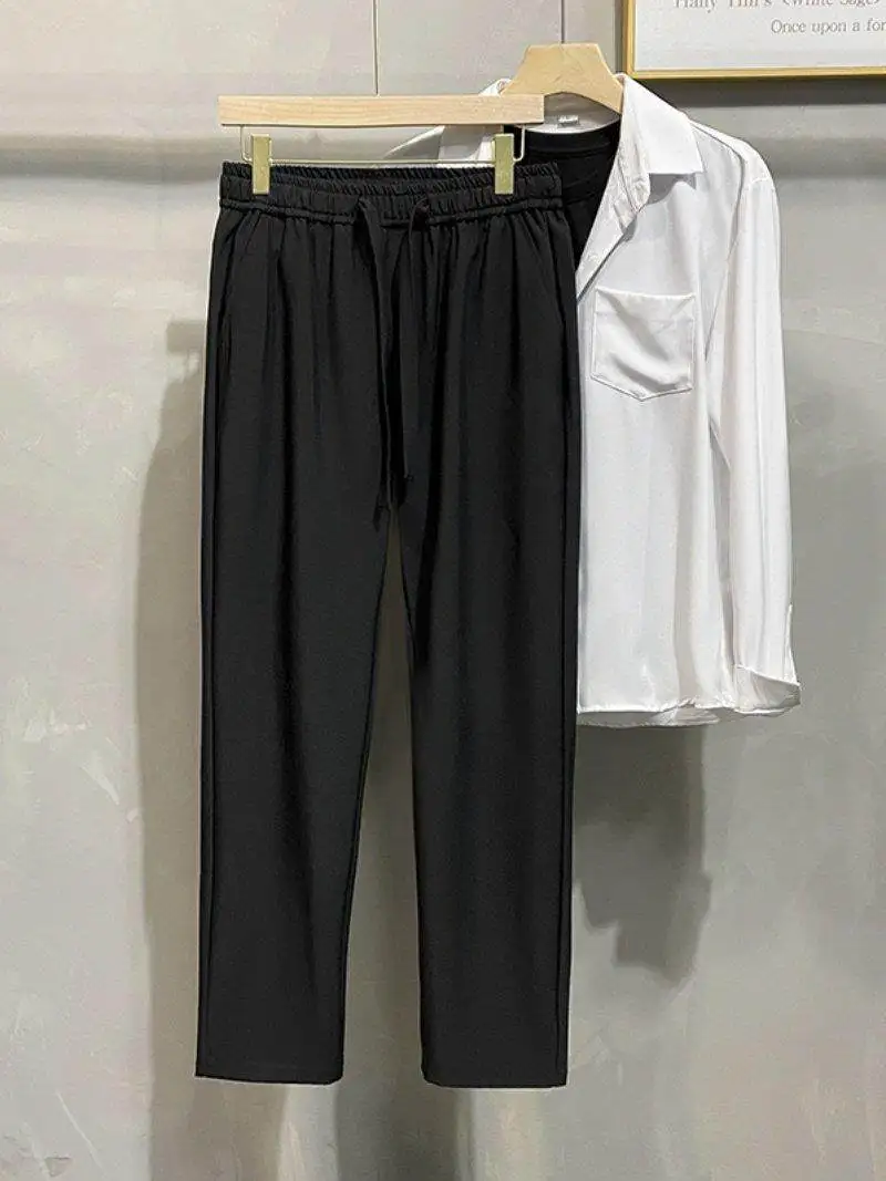 

Мужские повседневные брюки свободного кроя с прямым низом, комфортные, с эффектом драпировки, премиум-качество, утягивающие, модные, длинные брюки до щиколотки