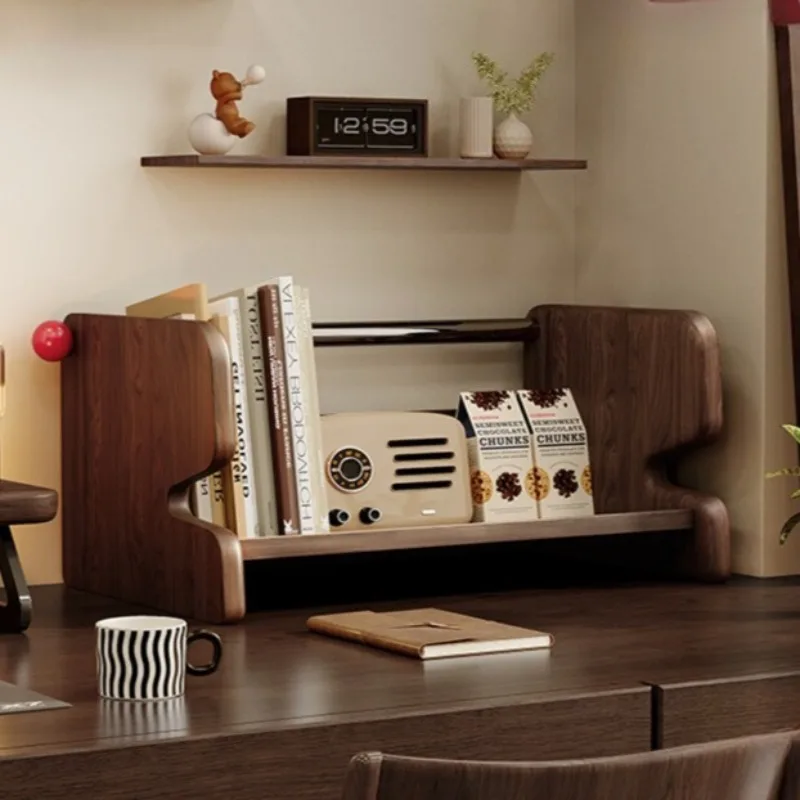 

Solid Walnut Bookstand for Desk Creative Desktop Organizer Wooden Magazine Holder Office Bookshelf Modern Home Decor