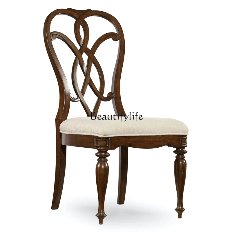 American Country Retro Mahogany Solid Wood Dining Chair Hook Furniture Traditional Classical Mortise and Tenon Armchair