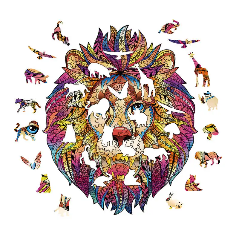 Rompecabezas de madera de León para adultos, rompecabezas de madera divertidos de animales, juguetes educativos Montessori de alta gama, juego de mesa para niños, regalo