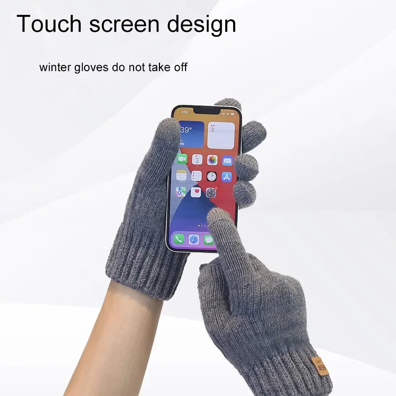 Men's Warm Full Finger Gloves Winter Gifts Touchscreen Plus Fleece Gloves Woman Thickening Wool Knitted Cycling Driving Gloves