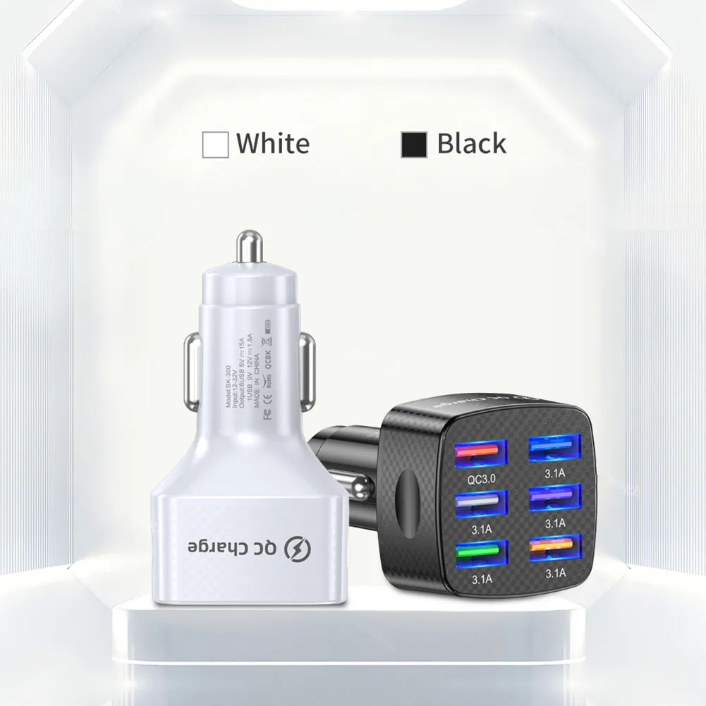 6 USB QC3.0 Car Charger Fast Charging Mobile Phone Quick Charge For iPhone 13 12 Samsung Xiaomi Huawei USB Charger For Car