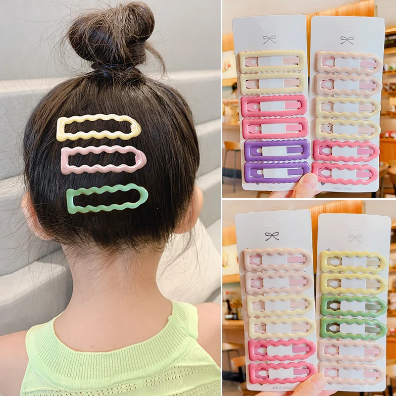 6 Pcs/Set 2023 New Children Light Colorful Bright Surface Geometry Hair Clip Baby Girls Hairpins Women Fashion Hair Accessories