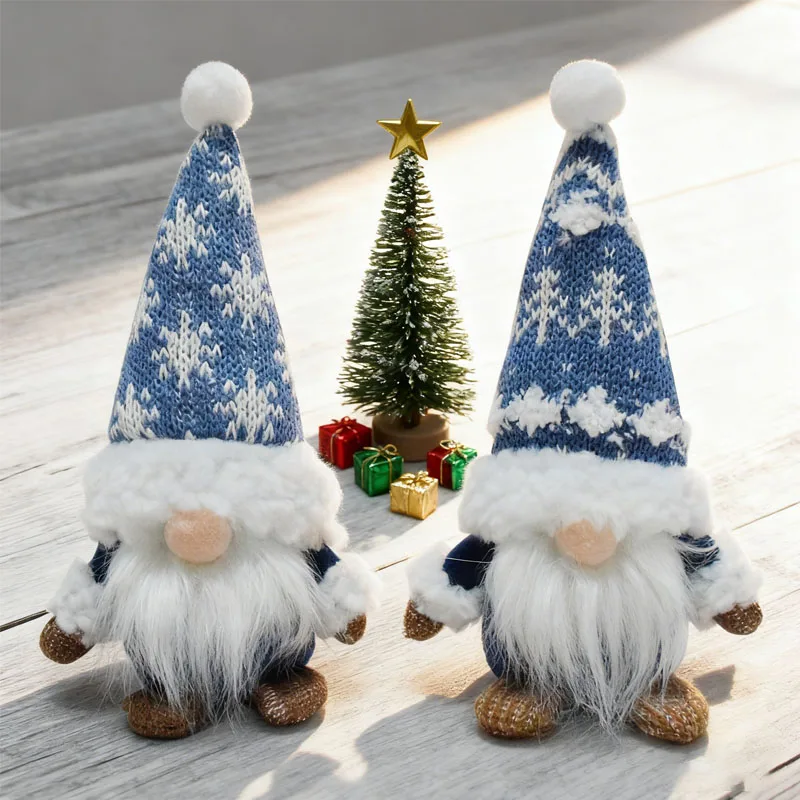 

3Pcs New Nordic Christmas Blue Snowflake Knitted Doll Dwarf Elf Ornament Christmas Doll Decoration Festival Table Decorations